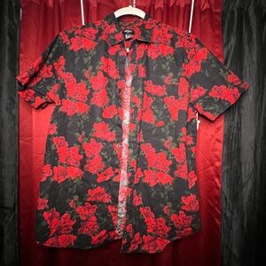 Forever 21 Black and Red Casual Button Down Shirt with Striking Pattern